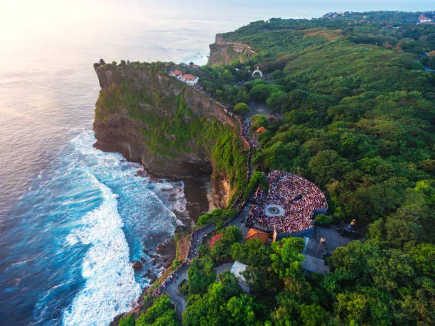 Pandawa Beach & Uluwatu Temple: An Unforgettable Bali Adventure 3 balinese uluwatu temple aerial view at sunset from drone